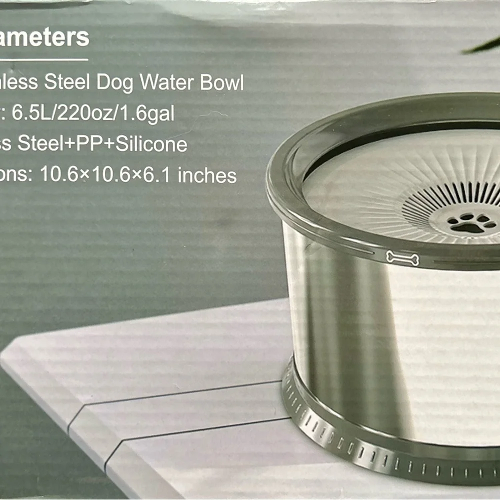 6.5L Stainless Steel Dog Water Bowl with Anti-Spill Rim - Gray